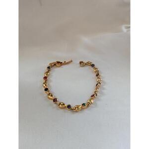 Gold Tone Multi-Gemstone Bracelet, Ruby, Sapphire, Emerald Style, Used Good
